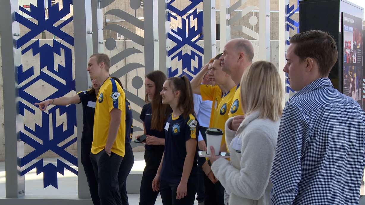 After breakfast at the University of Utah, the Ukrainian curling team checked out the Olympic and Paralympic Cauldron Plaza outside of Rice-Eccles Stadium Thursday in Salt Lake City.