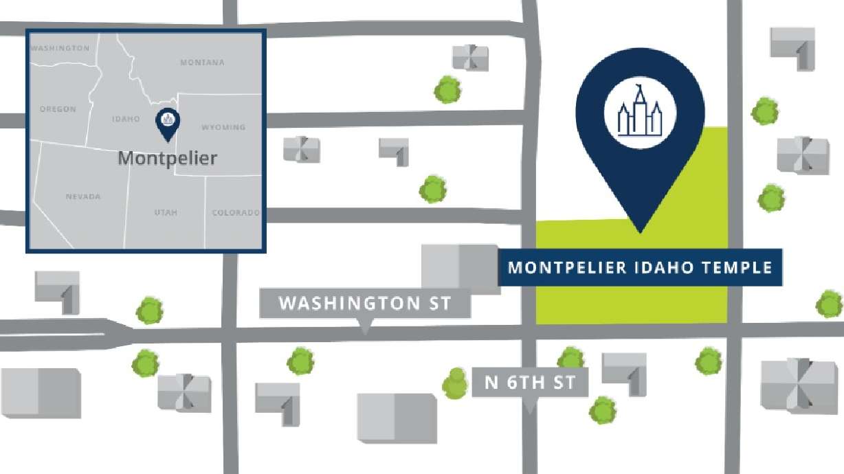 Map showing the location of the Montpelier Idaho Temple. The Church of Jesus Christ of Latter-day Saints released the map Friday.