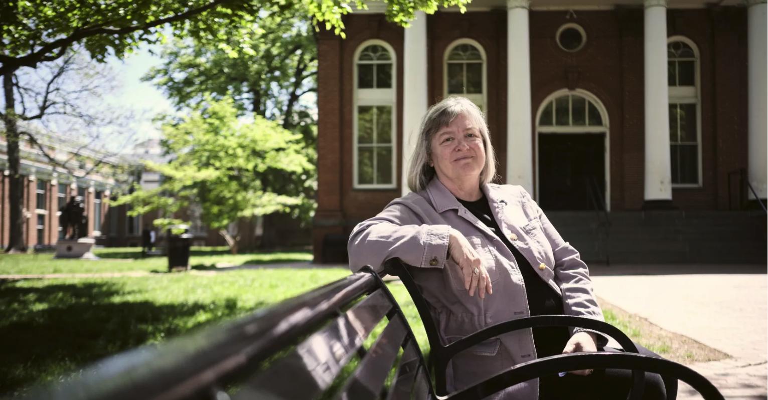 Melaney Tagg poses for a portrait outside of the Loudoun County courthouse in Leesburg, Va., on May 10. Tagg has helped lead a program in Loudoun County, Virginia, that bridges the gap between conservatives and liberals on LGBTQ rights.