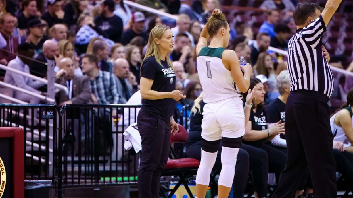 New BYU women's basketball coach Amber Whiting, shown here with her daughter Amari went 70-37 in four seasons at Burley High School in Idaho, winning the 4A state championship in 2022.