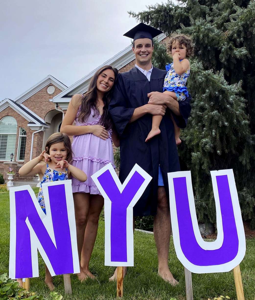 This photo featuring Ellis and Spencer Brown and their children was taken the morning of Spencer’s accident in July 2021. Due to the pandemic his New York University graduation ceremony was canceled, so the Brown family held a backyard party to celebrate. Ellis announced she was pregnant at the party.