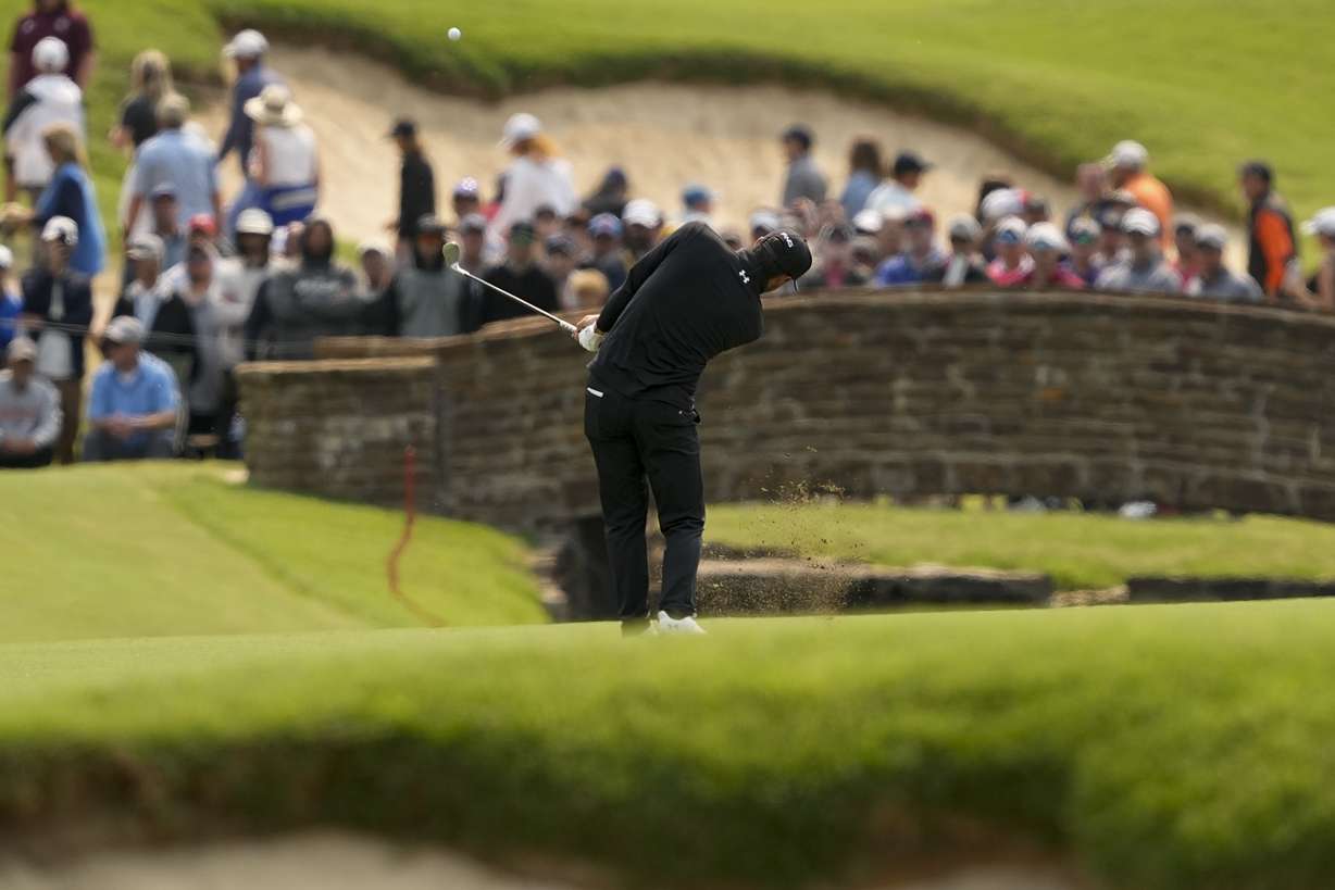 Mito Pereira, of Chile, hits from the fairway on the 12th hole during the final round of the PGA Championship golf tournament at Southern Hills Country Club, Sunday, May 22, 2022, in Tulsa, Okla.
