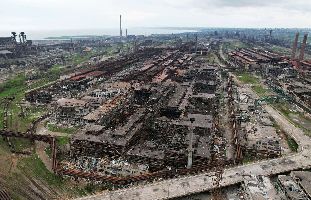 A view shows destroyed facilities of Azovstal Iron and Steel Works during Ukraine-Russia conflict in the southern port city of Mariupol, Ukraine, Monday.
