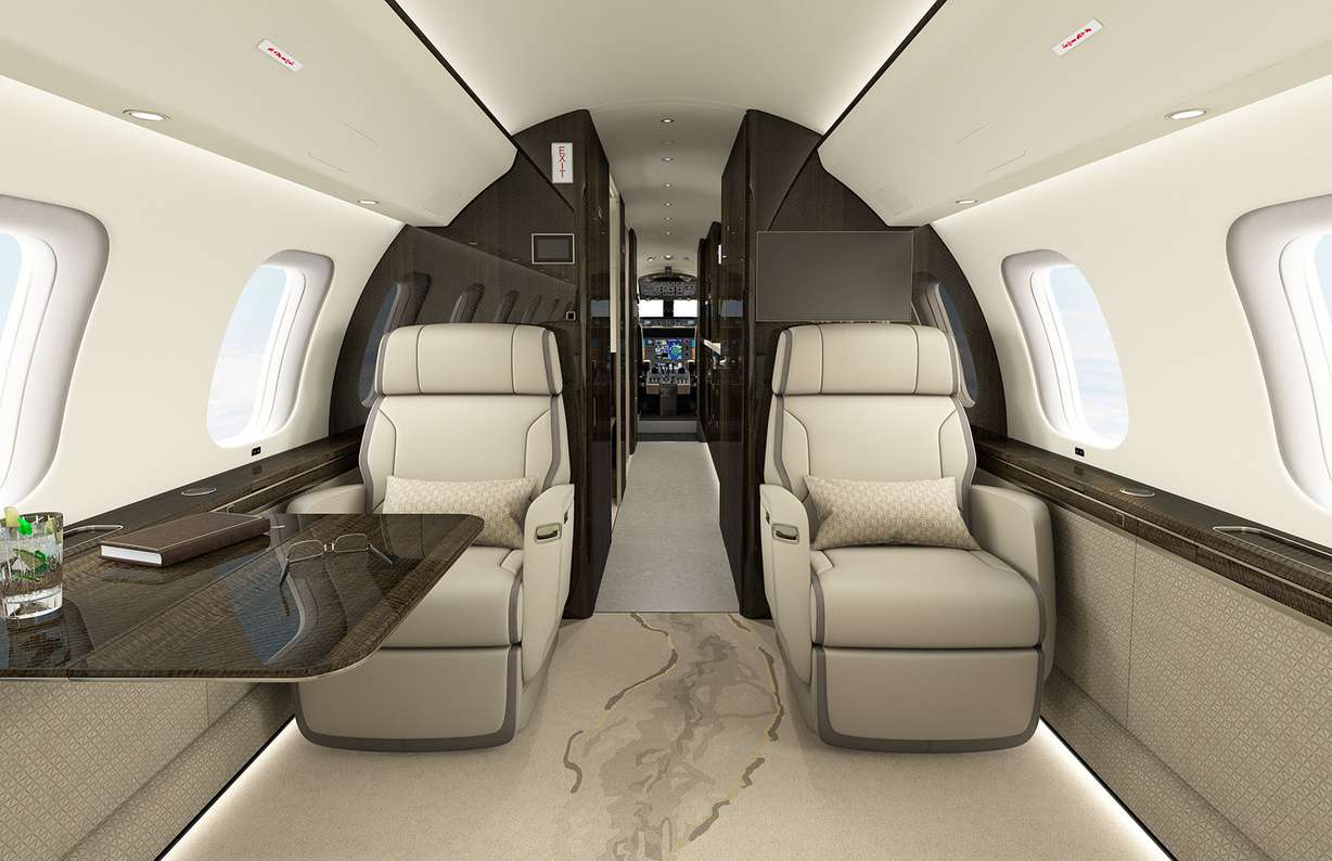 A rendering of the interior of Global 8000 aircraft, which is currently being developed by business jet manufacturer Bombardier.