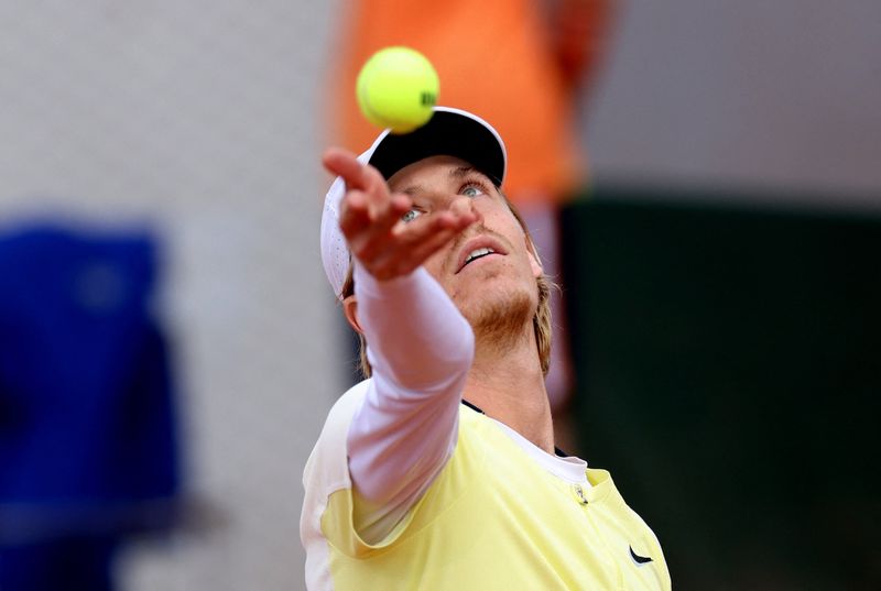 Tennis - French Open - Roland Garros, Paris, France - May 24, 2022 Canada's Denis Shapovalov in action during his first round match against Denmark's Holger Rune