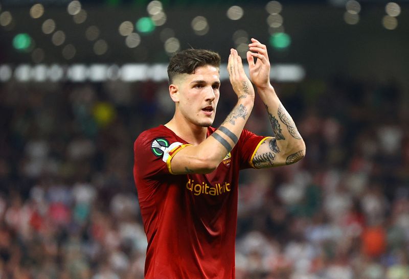Soccer Football - Europa Conference League - Final - AS Roma v Feyenoord - Arena Kombetare, Tirana, Albania - May 25, 2022  AS Roma's Nicolo Zaniolo substituted