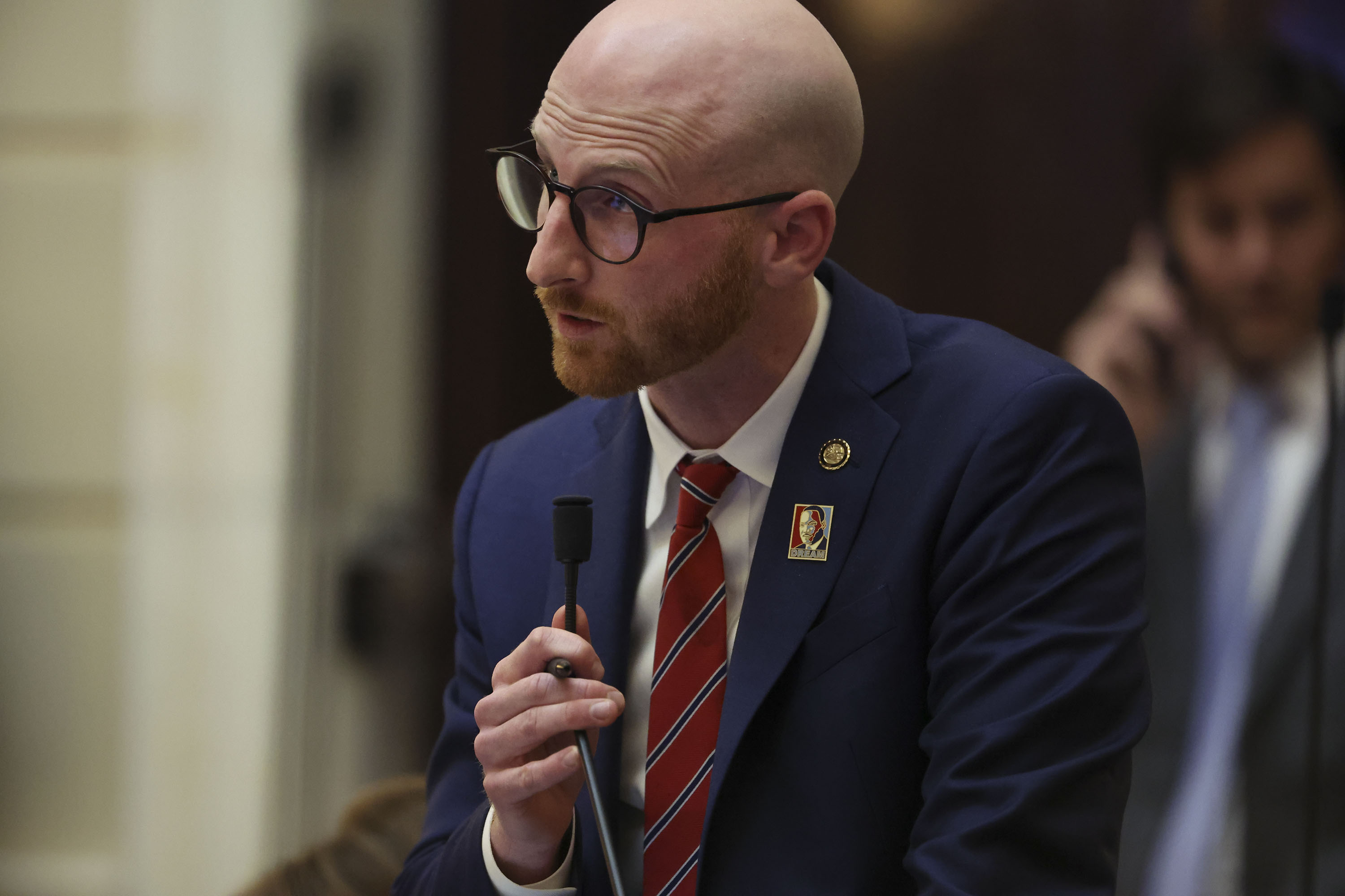 Sen. Derek Kitchen, D-Salt Lake City, questions HB11, Student Eligibility in Interscholastic Activities, during the last evening of the Utah Legislature’s 2022 general session in Salt Lake City on March 4. On Wednesday, Kitchen opened a bill file to raise the age of eligibility for purchasing a firearm to 21.