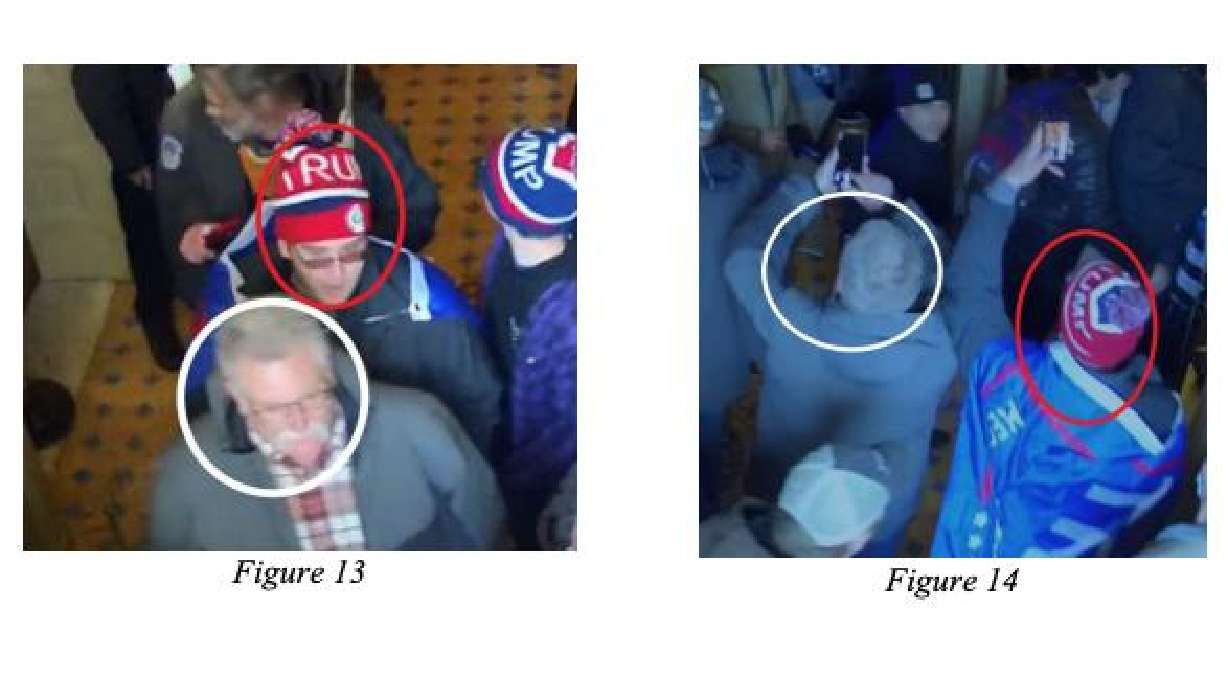 Bradley Bokoski, of Eagle Mountain, circled in white, and his son Matthew Bokoski, circled in red, were arrested Wednesday in connection with the Jan. 6, 2021, U.S. Capitol riot in Washington, D.C.