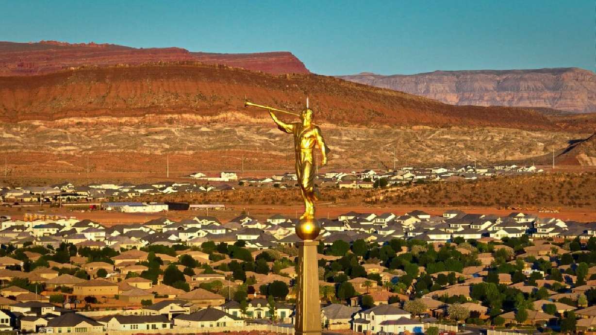 Angel Moroni statue atop the Red Cliffs Temple in St. George Wednesday.