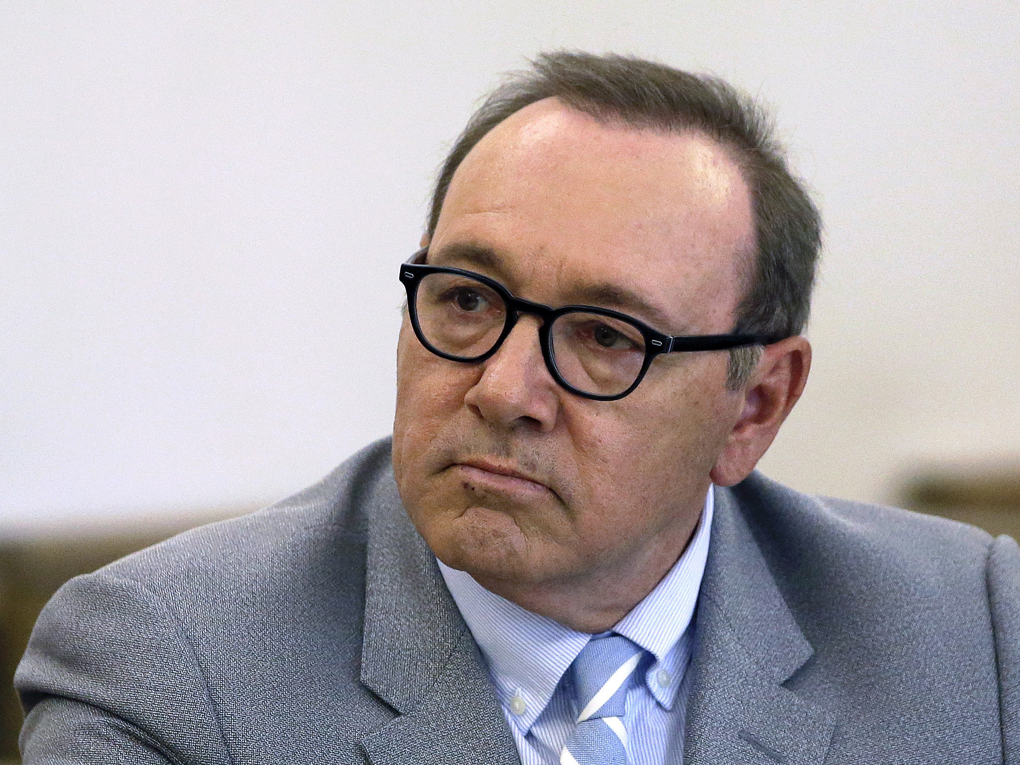 Kevin Spacey attends a pretrial hearing at district court in Nantucket, Mass, June 3, 2019. British prosecutors have charged him with four counts of sexual assault against three men. 