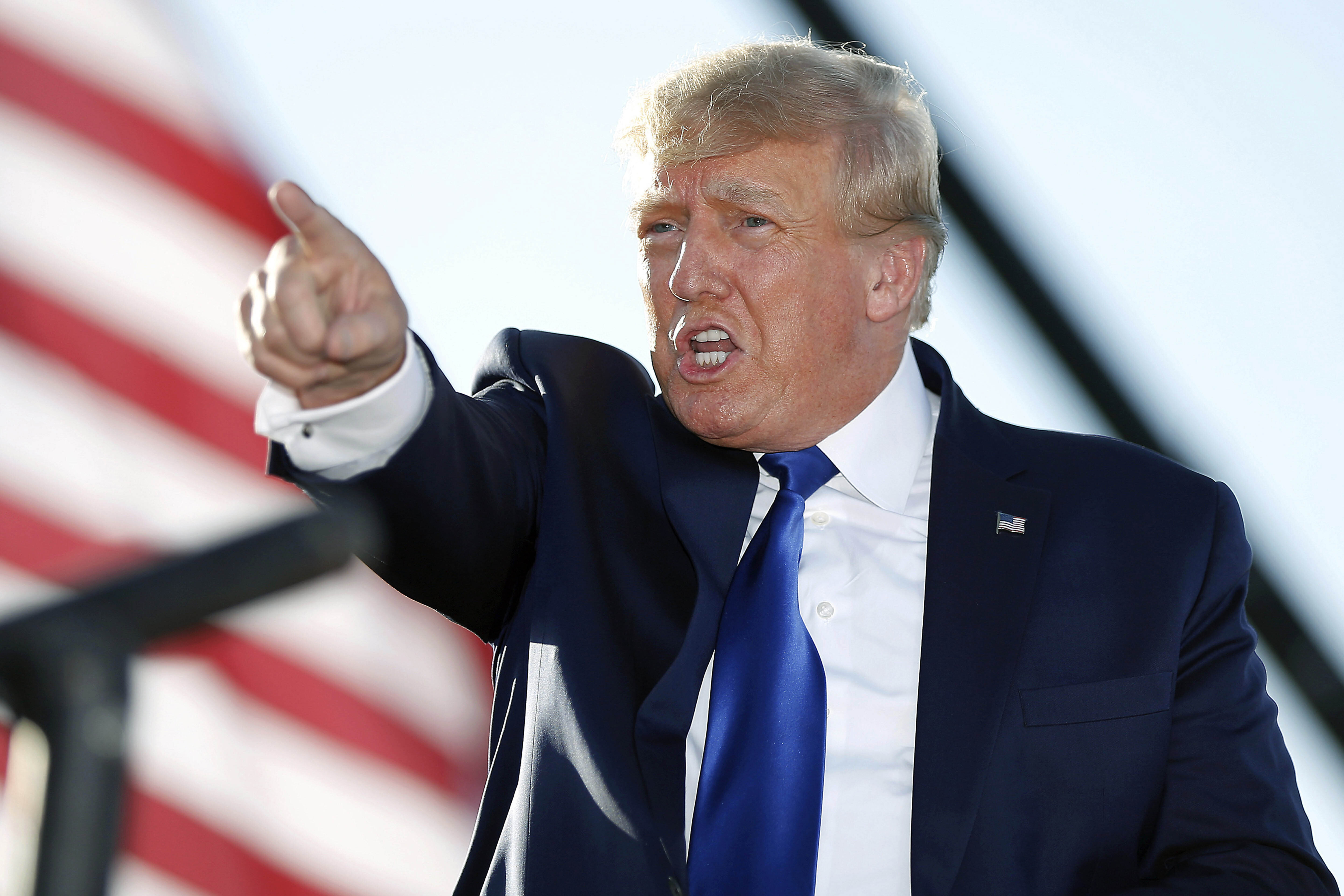 Former President Donald Trump speaks at a rally at the Delaware County Fairgrounds, April 23, in Delaware, Ohio. A state appeals court court ruled Thursday that Trump must answer questions under oath in New York state's civil investigation into his business practices.