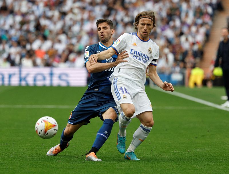 FILE PHOTO: Soccer Football - LaLiga - Real Madrid v Espanyol - Santiago Bernabeu, Madrid, Spain - April 30, 2022 Real Madrid's Luka Modric in action with  Espanyol's Leandro Cabrera