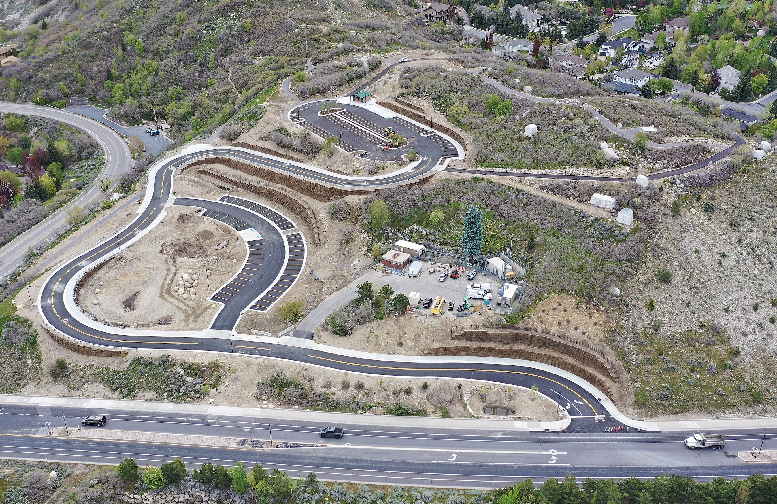 An aerial view of the Bell Canyon Preservation Trail Head in Sandy, which opened Thursday afternoon. The new trailhead adds 133 parking stalls for people hiking in the Bell Canyon area.
