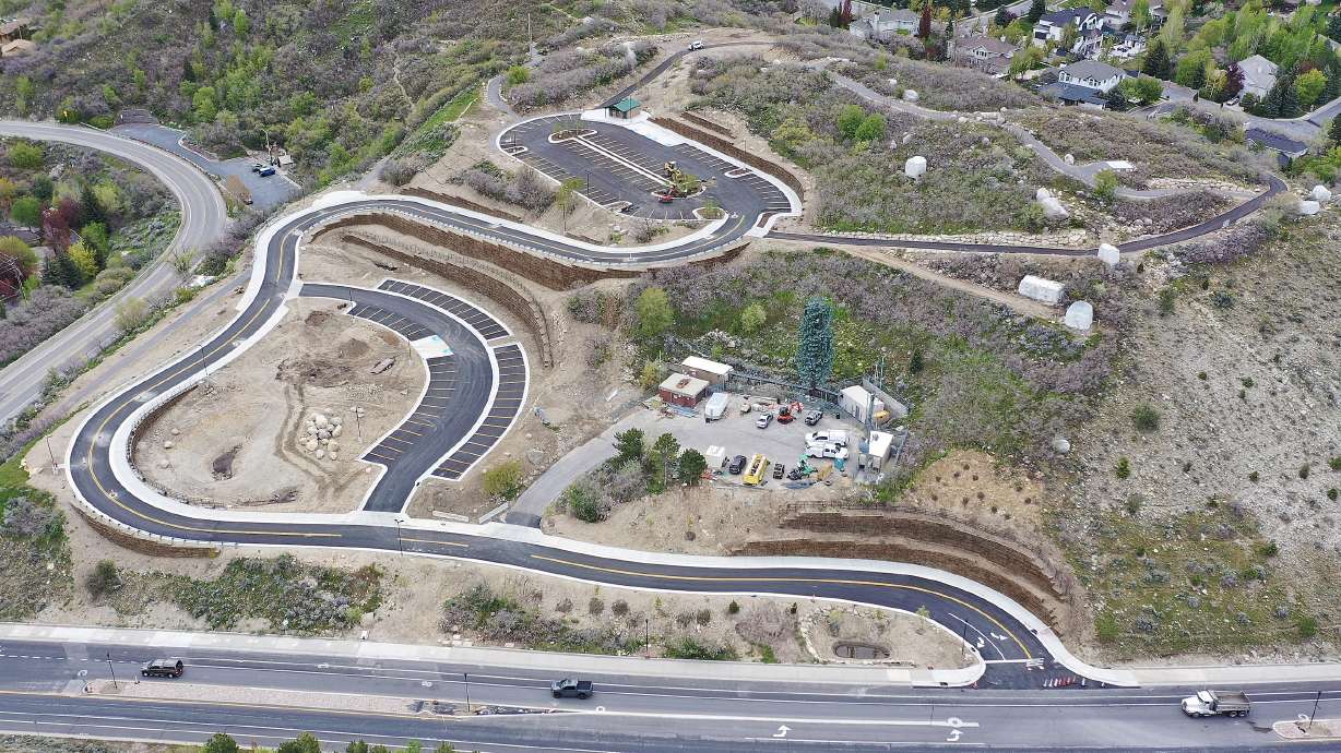 An aerial view of the Bell Canyon Preservation Trail Head in Sandy, which opened Thursday afternoon. The new trailhead adds 133 parking stalls for people hiking in the Bell Canyon area.