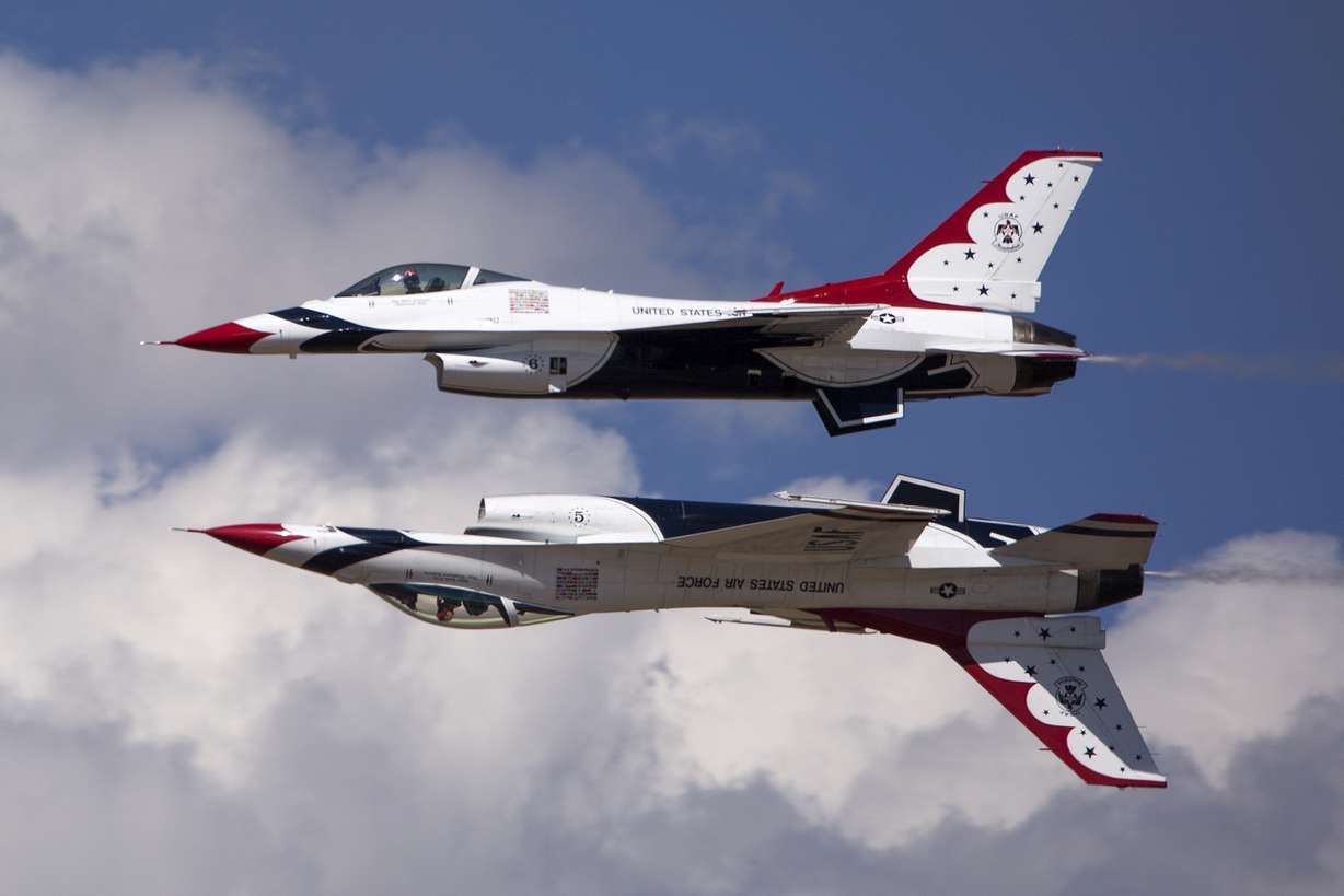 The Thunderbirds perform during the Warriors Over the Wasatch Air and Space Show at Hill Air Force Base on Saturday, June 23, 2018.