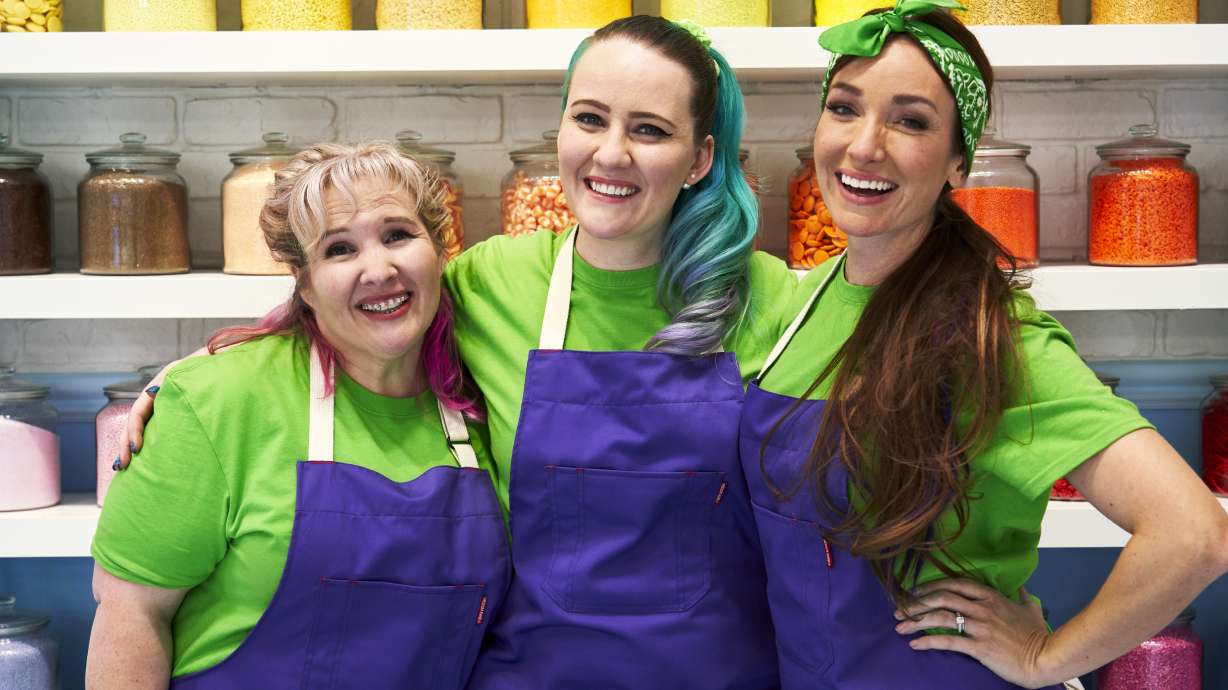 From left, Utah cake artists Jennifer Vespar, Emerlie Miller and Mandy Clifford pose for a photo while competing on Food Network Canada's "The Big Bake." The women won the competition on their Season 2 episode, "Caketastic Carnival," which can now be viewed on Food Network GO with any cable network provider.