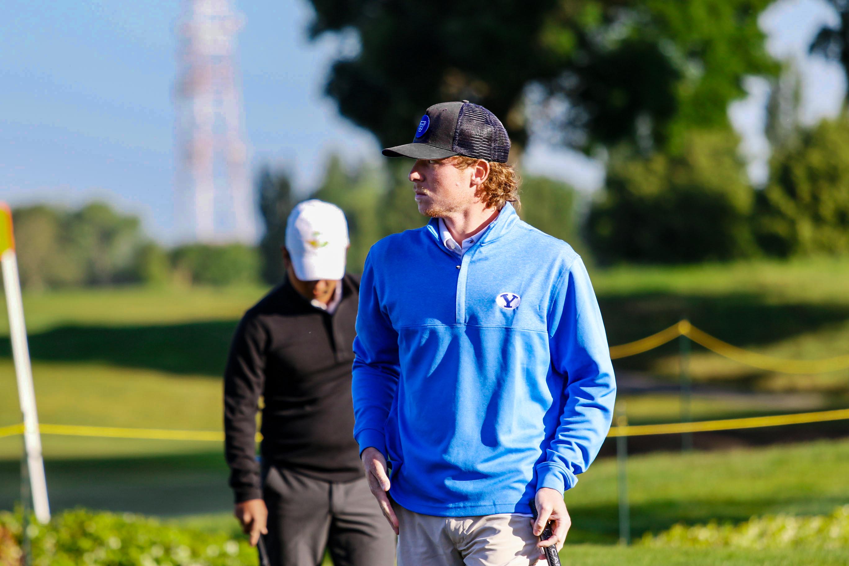 BYU golfer Carson Lundell eyes a putt during the NCAA Stockton Regional, May 17, 2022.