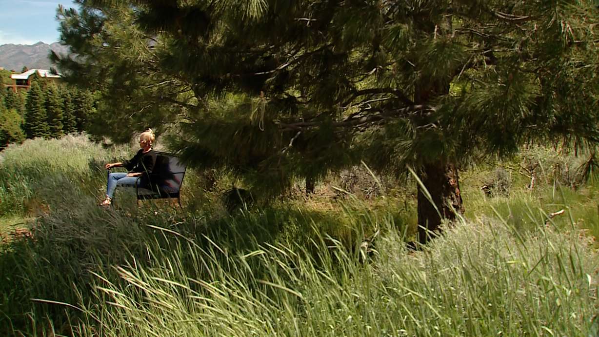 A bench installed at Hidden Valley Park in Sandy serves as a method to talk to people about distracted driving, Leslee Henson Rasmussen said Thursday.