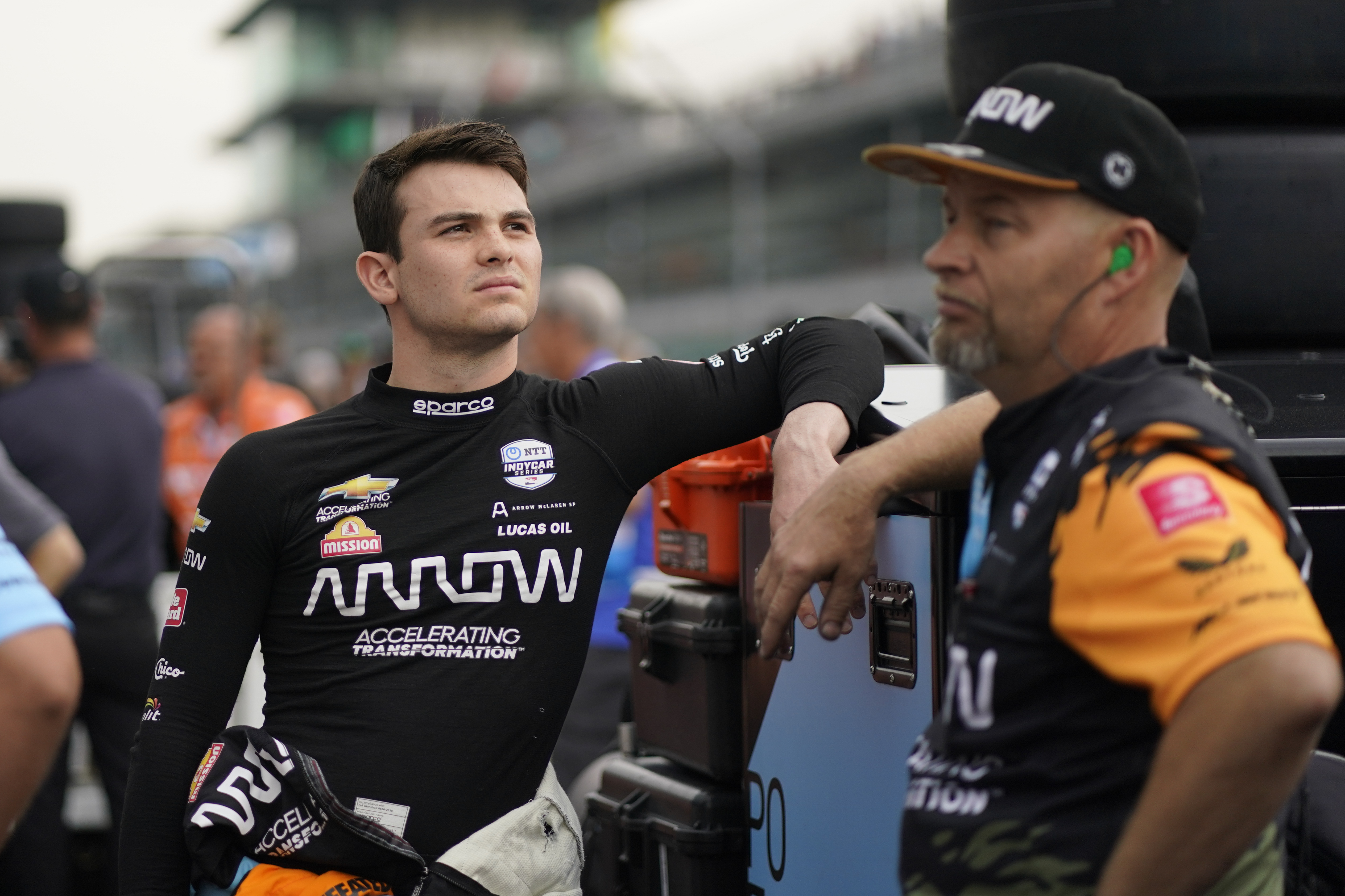 Pato O'Ward, of Mexico, waits during qualifications for the Indianapolis 500 auto race at Indianapolis Motor Speedway, Saturday, May 21, 2022, in Indianapolis. 