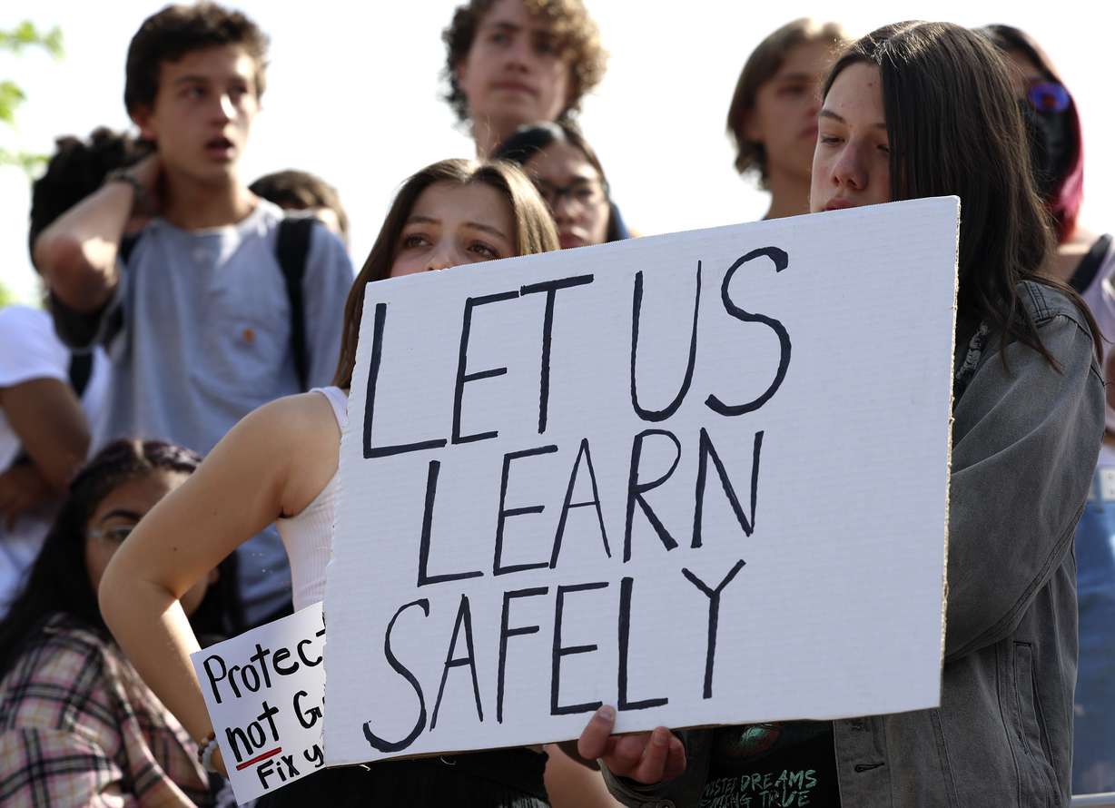 East High School students protest gun violence during a walkout at the school in Salt Lake City on Friday.
