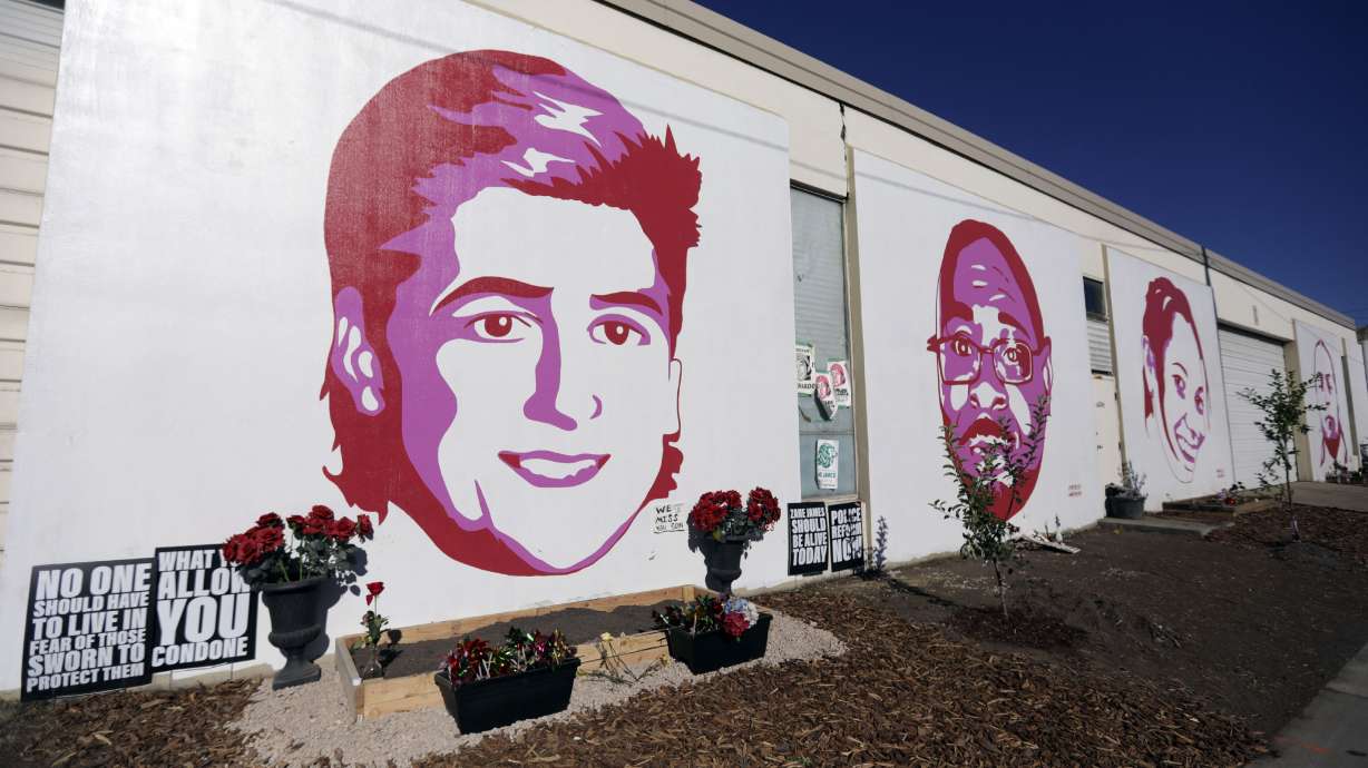 Murals honor Zane James, a 19-year-old man who died after being shot in the back by police, and others near 300 West and 800 South in Salt Lake City on Sept. 1, 2020. The district attorney said Friday that a Cottonwood Heights police officer was not legally justified in hitting James before that officer shot and killed him in 2019, but no charges will be filed.