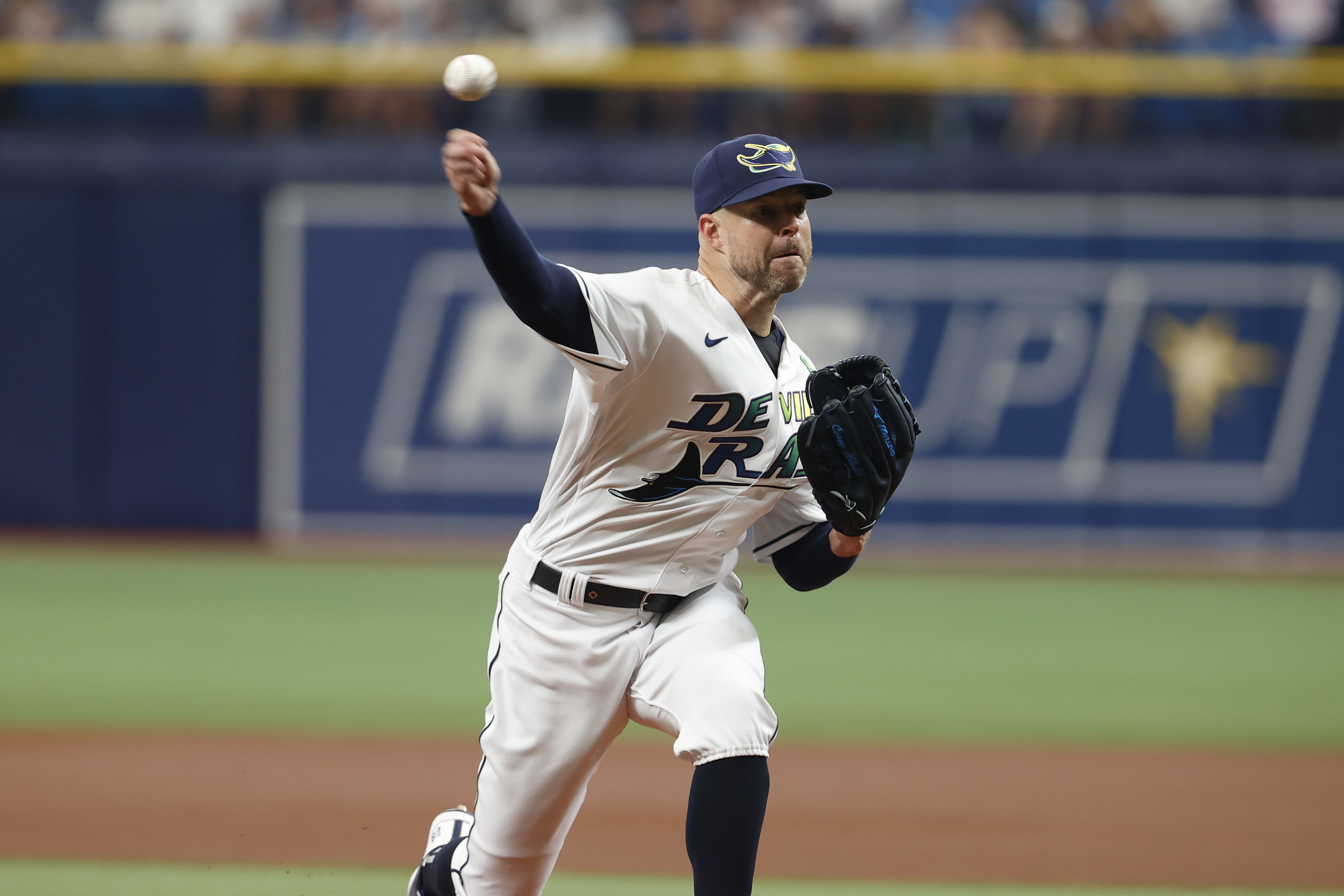 Tampa Bay Rays starting pitcher Corey Kluber works from the mound against the New York Yankees during the first inning of a baseball game Saturday, May 28, 2022, in St. Petersburg, Fla. 