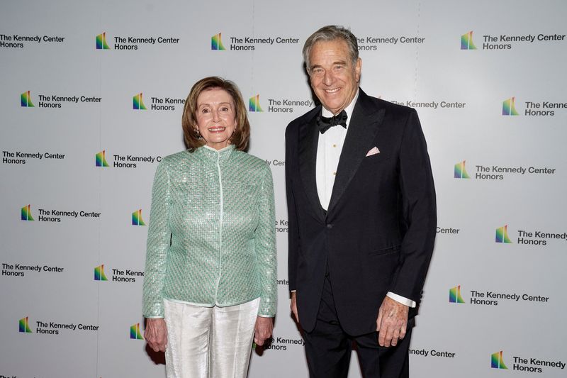 Speaker of the House Nancy Pelosi, D-Calif., and her husband Paul Pelosi arrive for the formal Artist's Dinner honoring the recipients of the 44th Annual Kennedy Center Honors at the Library of Congress in Washington, D.C., Dec. 4, 2021.