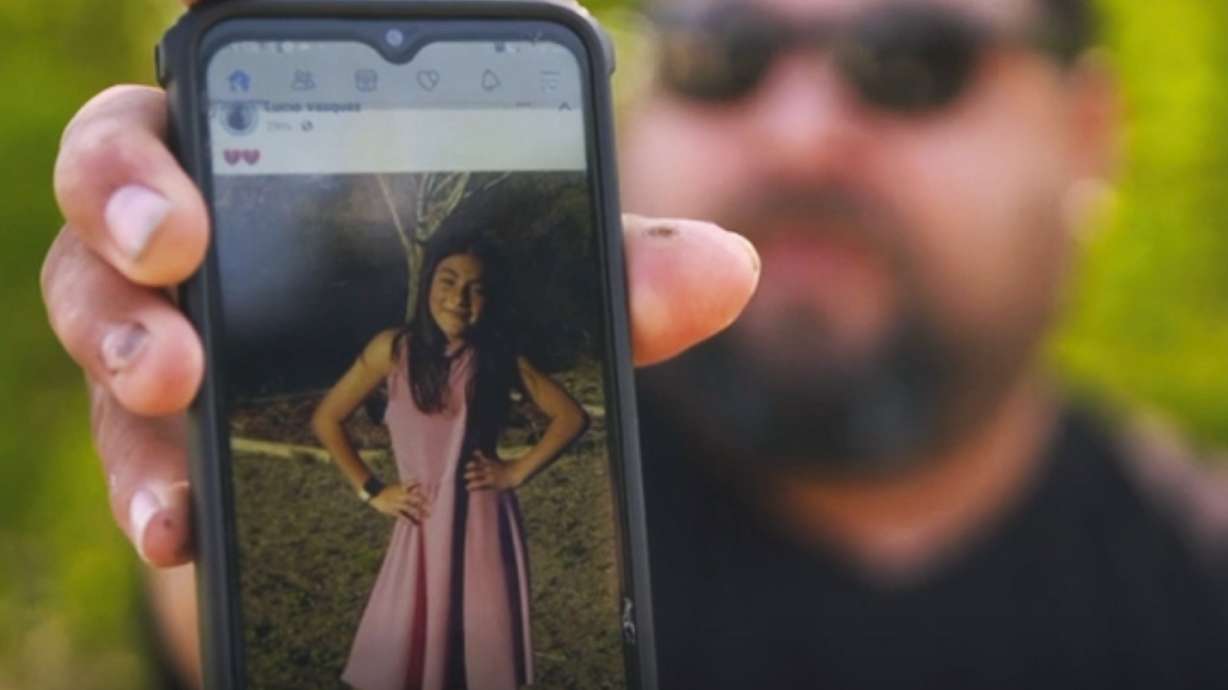 Javier Cazares shows a picture of his daughter, Jackie Cazares, Thursday, May 26, in Uvalde, Texas. Jackie, 9, was among the 19 children and two teachers killed during a mass shooting at Robb Elementary School on Tuesday.