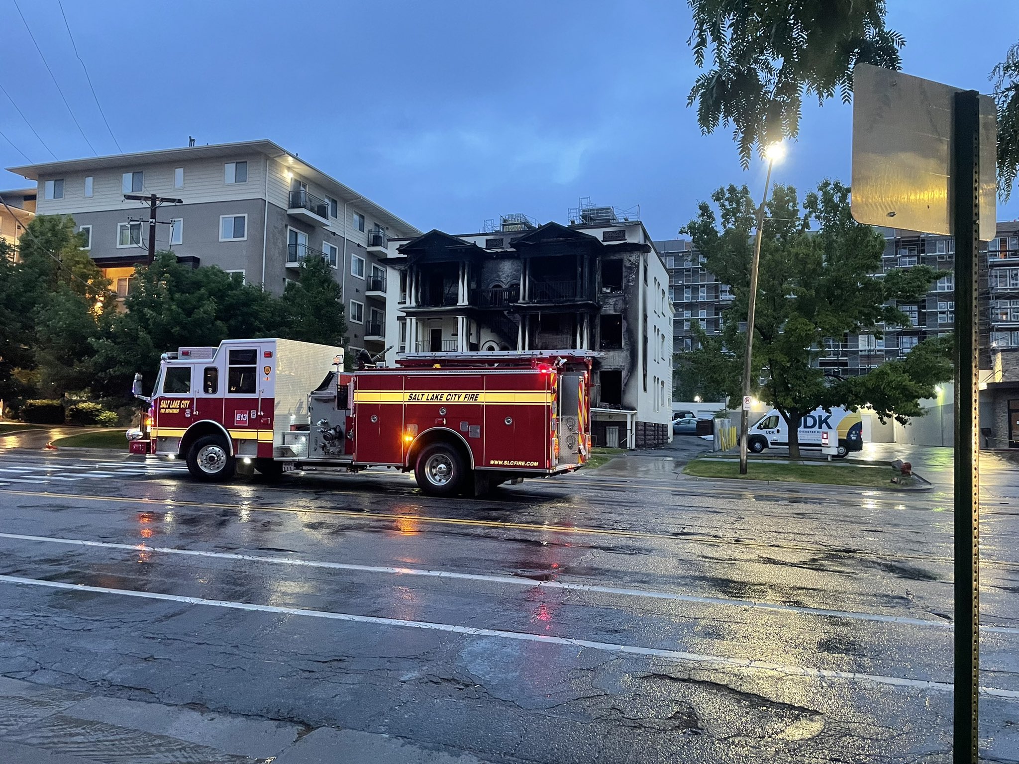 Salt Lake City Fire crews respond to a fatal fire at the Silverado Apartments Monday morning. One person was killed in the fire and several others were injured.