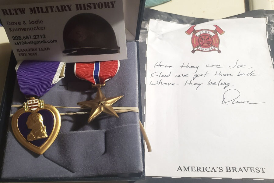 The Purple Heart and Bronze Star medals that were returned to the Kime family by Dave Krumenacker. An Idaho man has been on a mission to find his dad’s lost military medals, and although the search hasn’t been easy, he’s made sure to help others along the way.