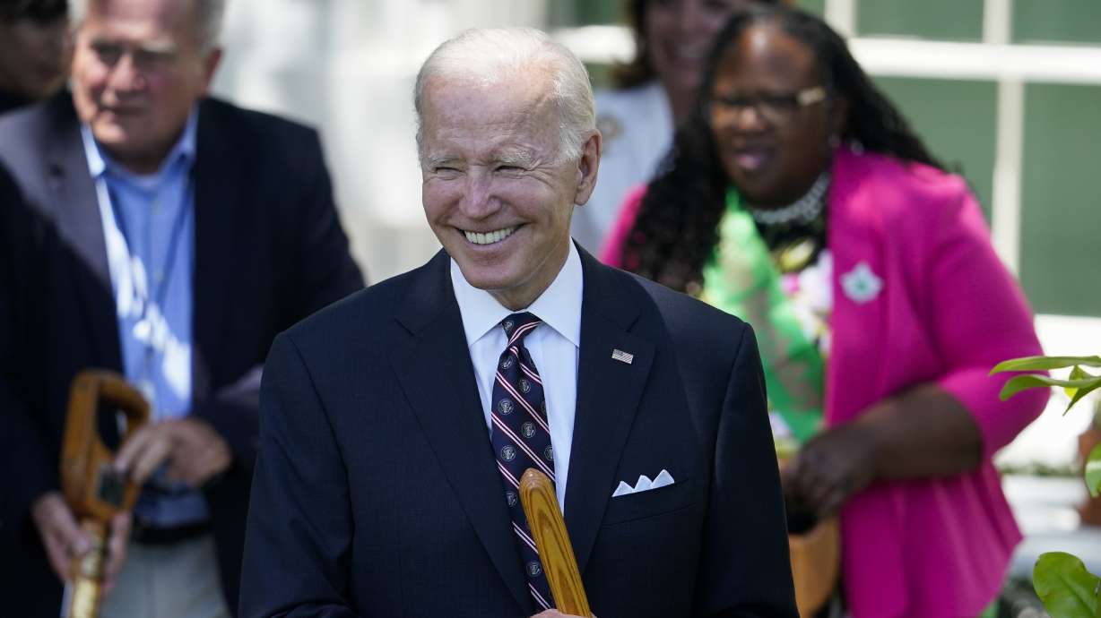 President Joe Biden participates in a magnolia tree planting ceremony on the South Lawn of the White House in Washington, Monday. The president plans to meet Tuesday with Federal Reserve chairman Jerome Powell as soaring inflation takes a bite out of Americans' pocketbooks.