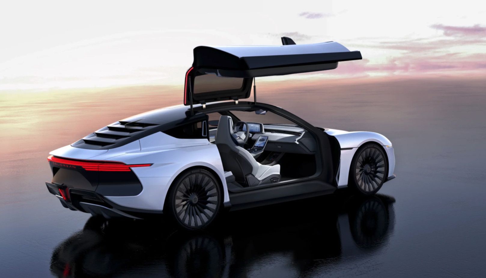 The electric DeLorean is pictured on the company’s website on Tuesday.
