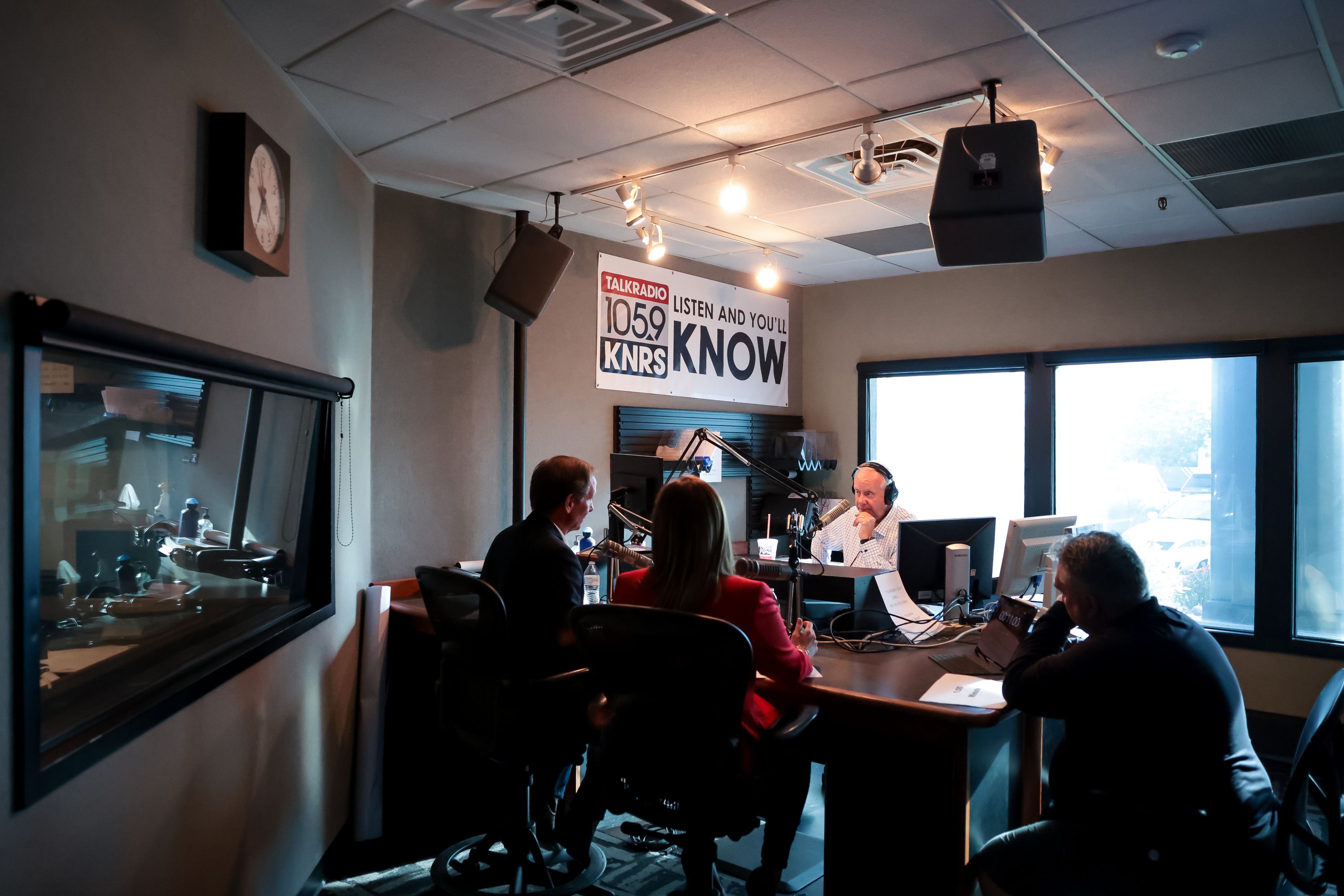 Erin Rider, GOP primary candidate in Utah’s 2nd Congressional District, and incumbent Rep. Chris Stewart, R-Utah, take part in a debate at KNRS radio in Salt Lake City on Tuesday.