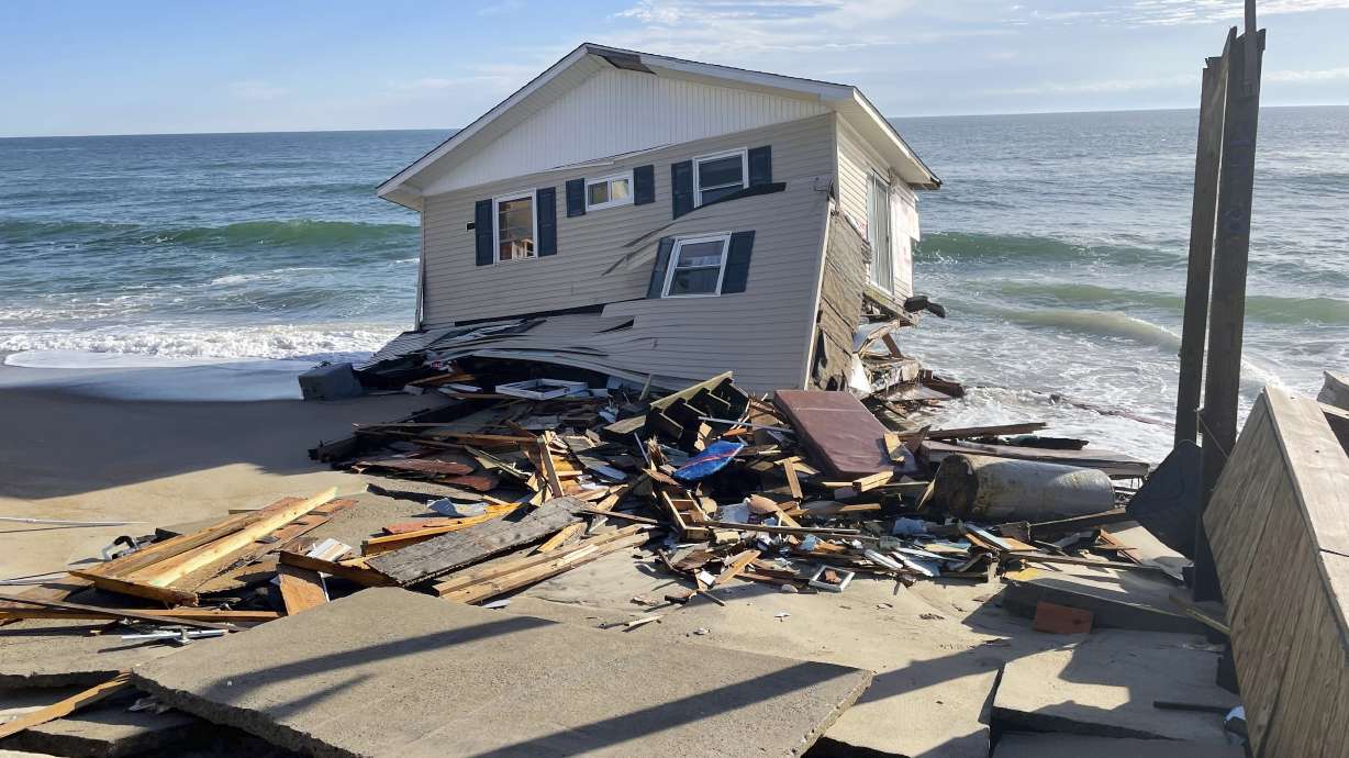 This image shows a collapsed beachfront home in Rodanthe, N.C., on Feb. 9. Federal officials Wednesday announced a new initiative to modernize building codes.