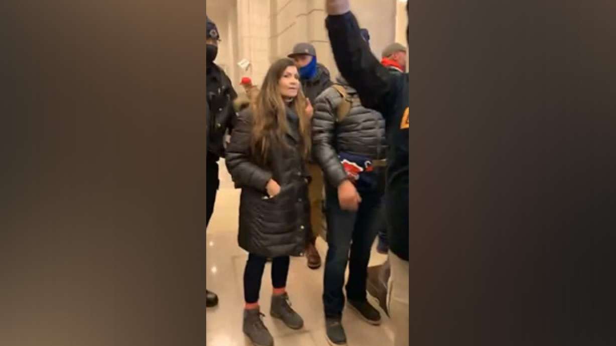 Janet Buhler is shown in U.S. Federal Bureau of Investigations secured video footage taken at the U.S. Capitol on Jan. 6, 2021.She was sentenced Wednesday to a term of 30 days in prison.