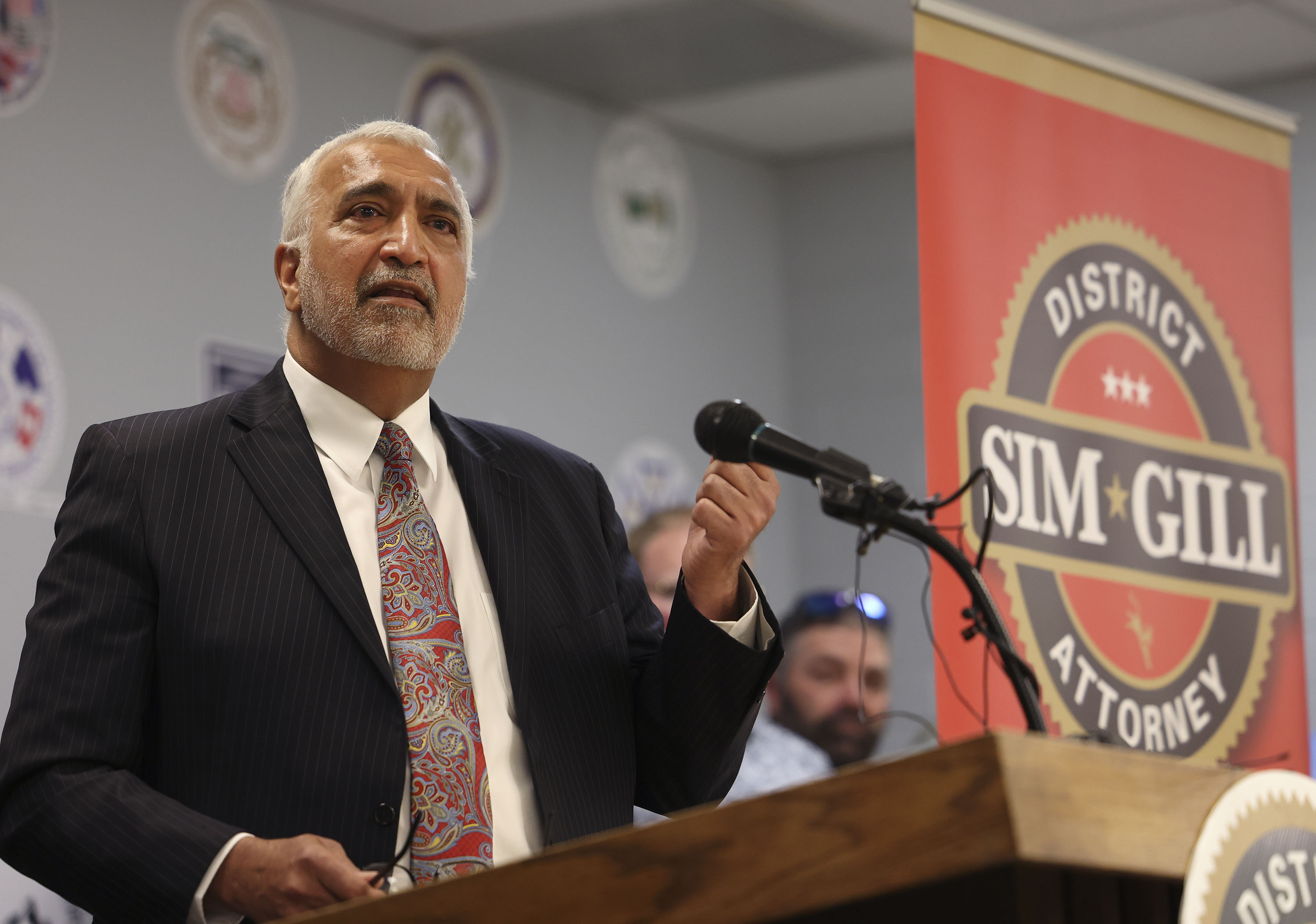 Salt Lake County District Attorney Sim Gill announces his campaign for reelection at the Union Labor Center in Salt Lake City on Wednesday.
