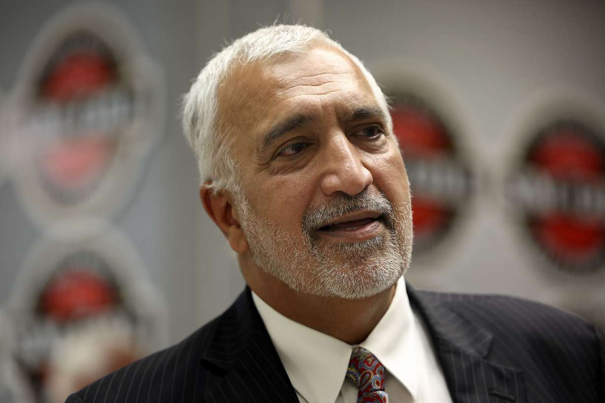 Salt Lake County District Attorney Sim Gill announces his campaign for reelection at the Union Labor Center in Salt Lake City on Wednesday, June 1, 2022.