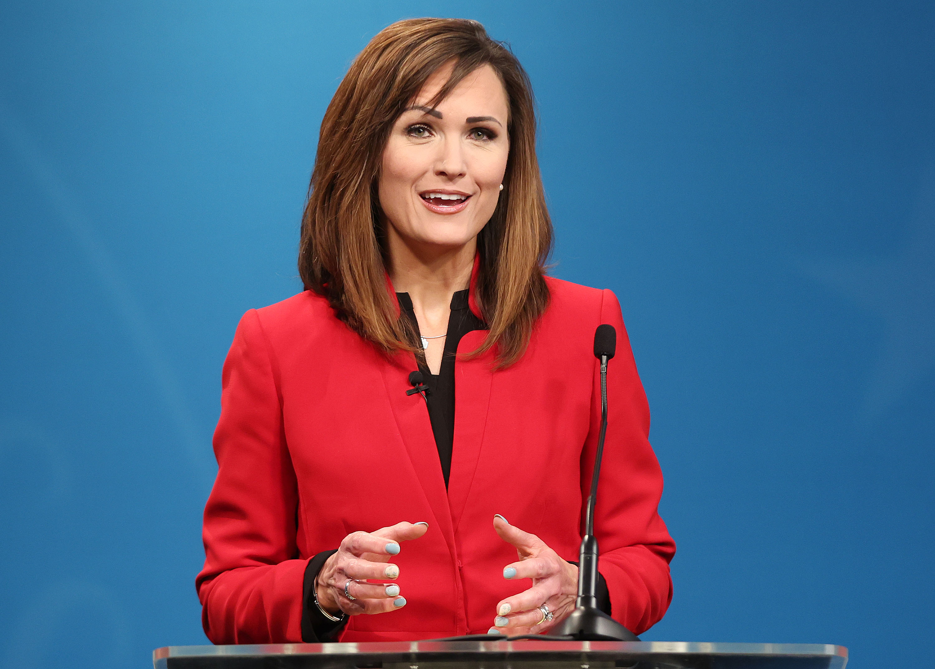 U.S. Senate candidate Ally Isom speaks during a debate hosted by the Utah Debate Commission at KSL-TV in Salt Lake City on Thursday. Sen. Mike Lee, R-Utah, was absent.