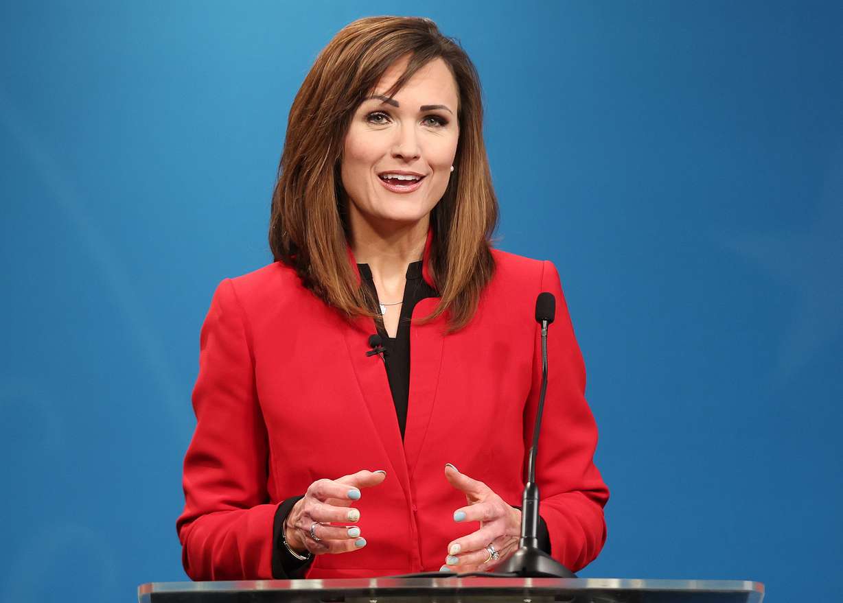 U.S. Senate candidate Ally Isom speaks during a debate hosted by the Utah Debate Commission at KSL-TV in Salt Lake City on Thursday. Sen. Mike Lee, R-Utah, was absent.