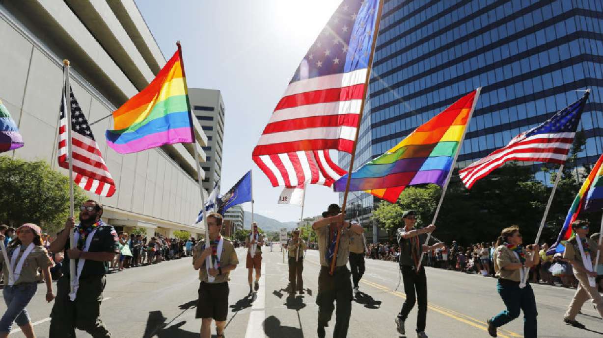 Boy Scouts carry flags during a Utah Pride Festival Parade in Salt Lake City June 8, 2014. Motorists in downtown Salt Lake City should be aware of road closures near festivities this weekend.