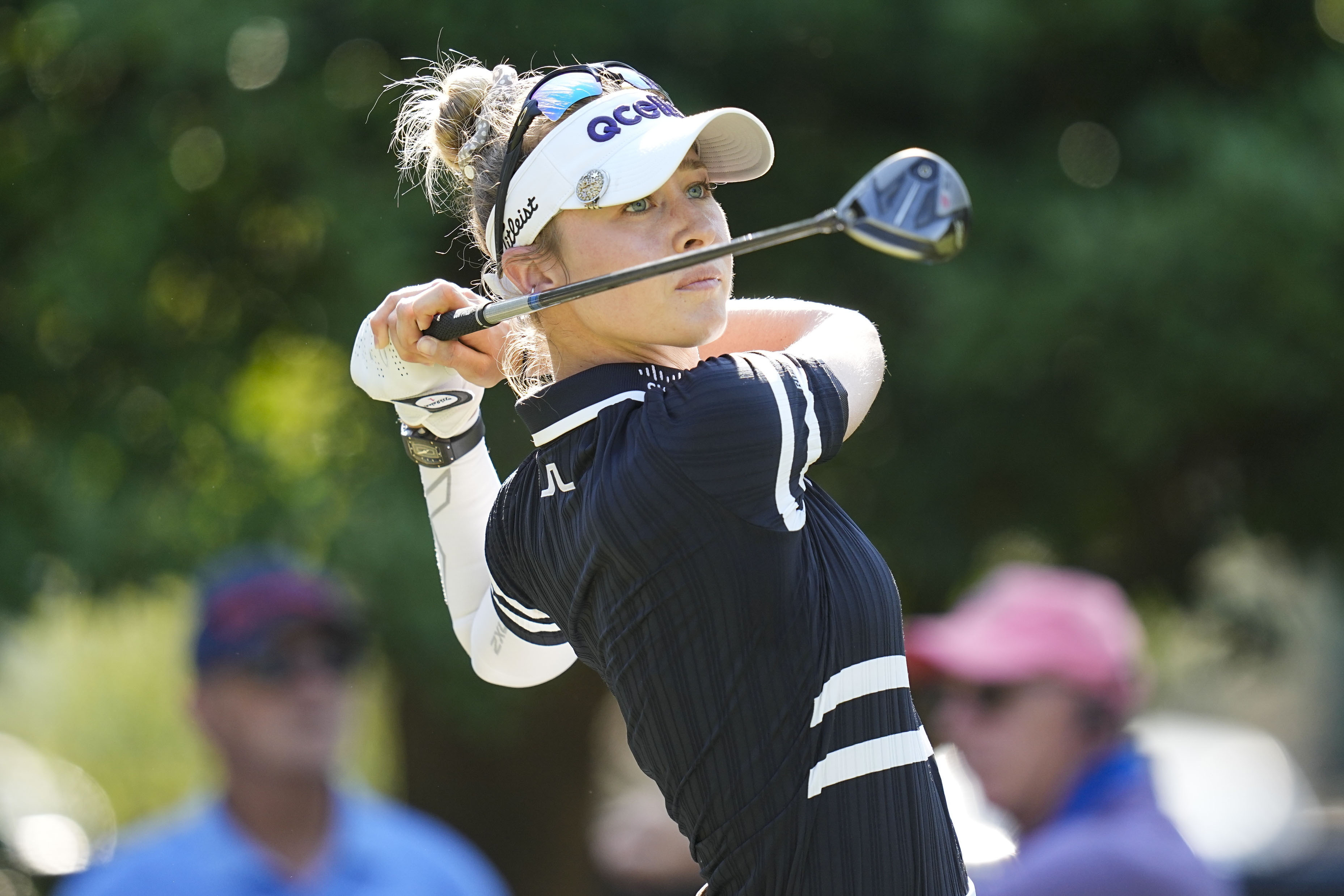 Nelly Korda hits off the nineth tee during the first round of the U.S. Women's Open golf tournament at the Pine Needles Lodge & Golf Club in Southern Pines, N.C. on Thursday, June 2, 2022. 