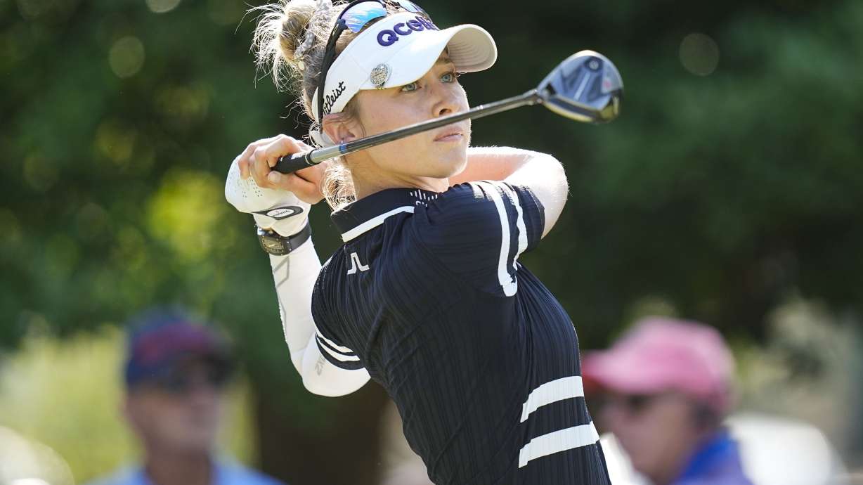 Nelly Korda hits off the nineth tee during the first round of the U.S. Women's Open golf tournament at the Pine Needles Lodge & Golf Club in Southern Pines, N.C. on Thursday, June 2, 2022.