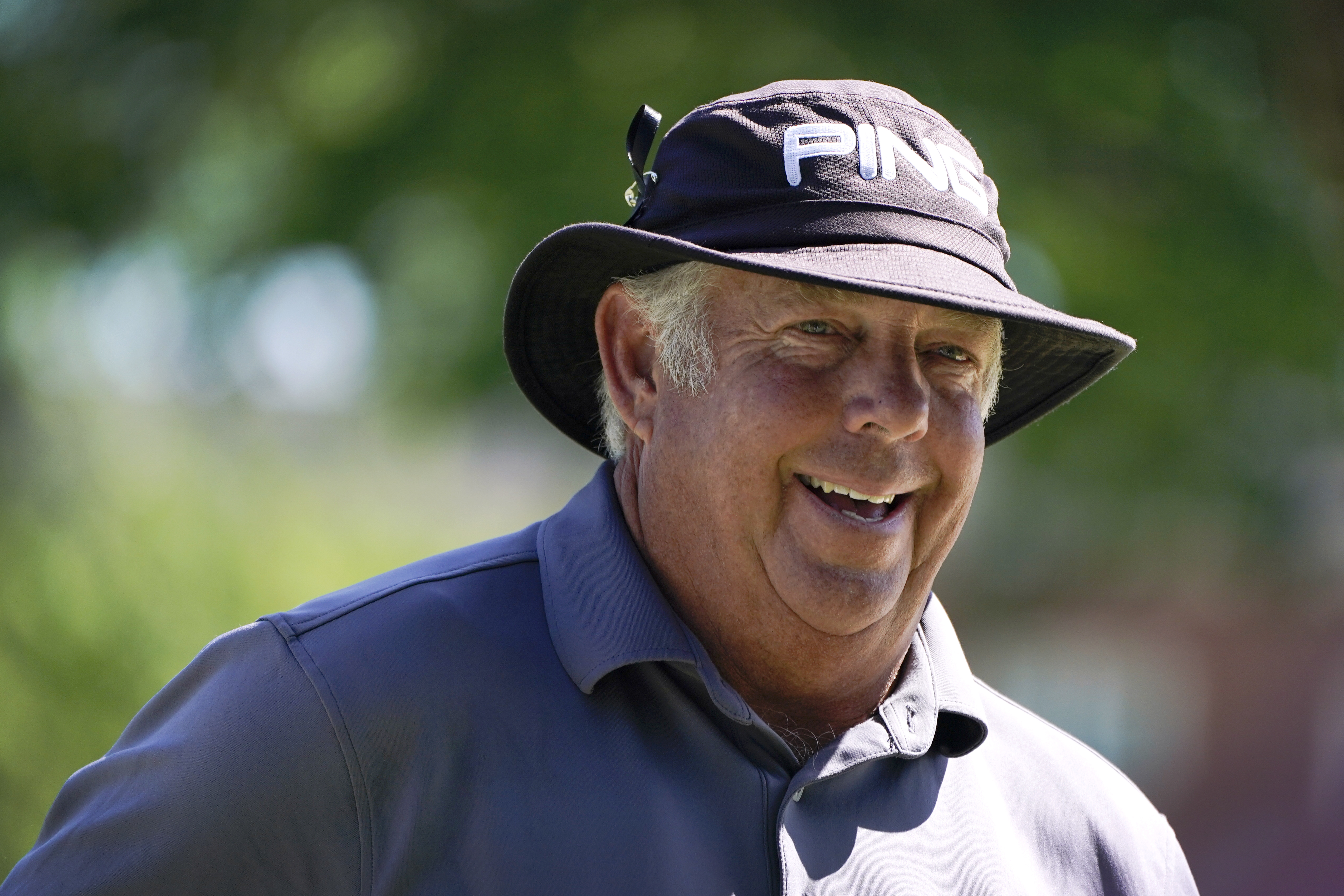 Kirk Triplett walks off the ninth green after finishing his first round of the PGA Tour Champions Principal Charity Classic golf tournament, Friday, June 3, 2022, in Des Moines, Iowa. 