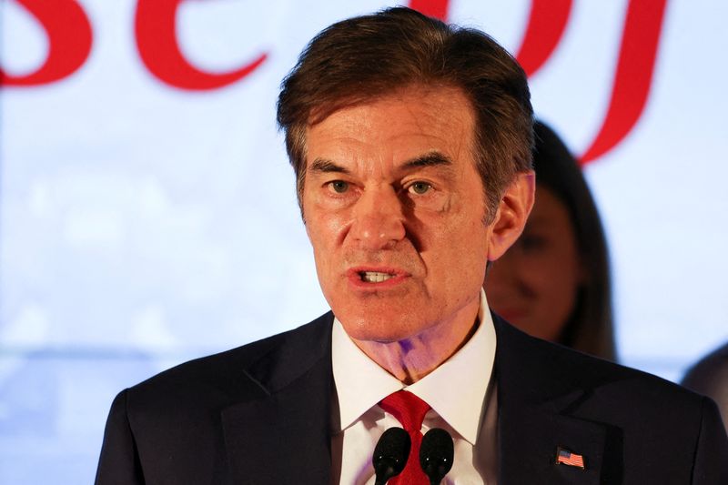 Pennsylvania Republican U.S. Senate candidate Dr. Mehmet Oz speaks at his primary election night watch party in Newtown, Pennsylvania, May 17. Former hedge fund executive David McCormick conceded to wellness celebrity Oz on Friday in the Republican primary race for a U.S. Senate seat in Pennsylvania, following a recount.