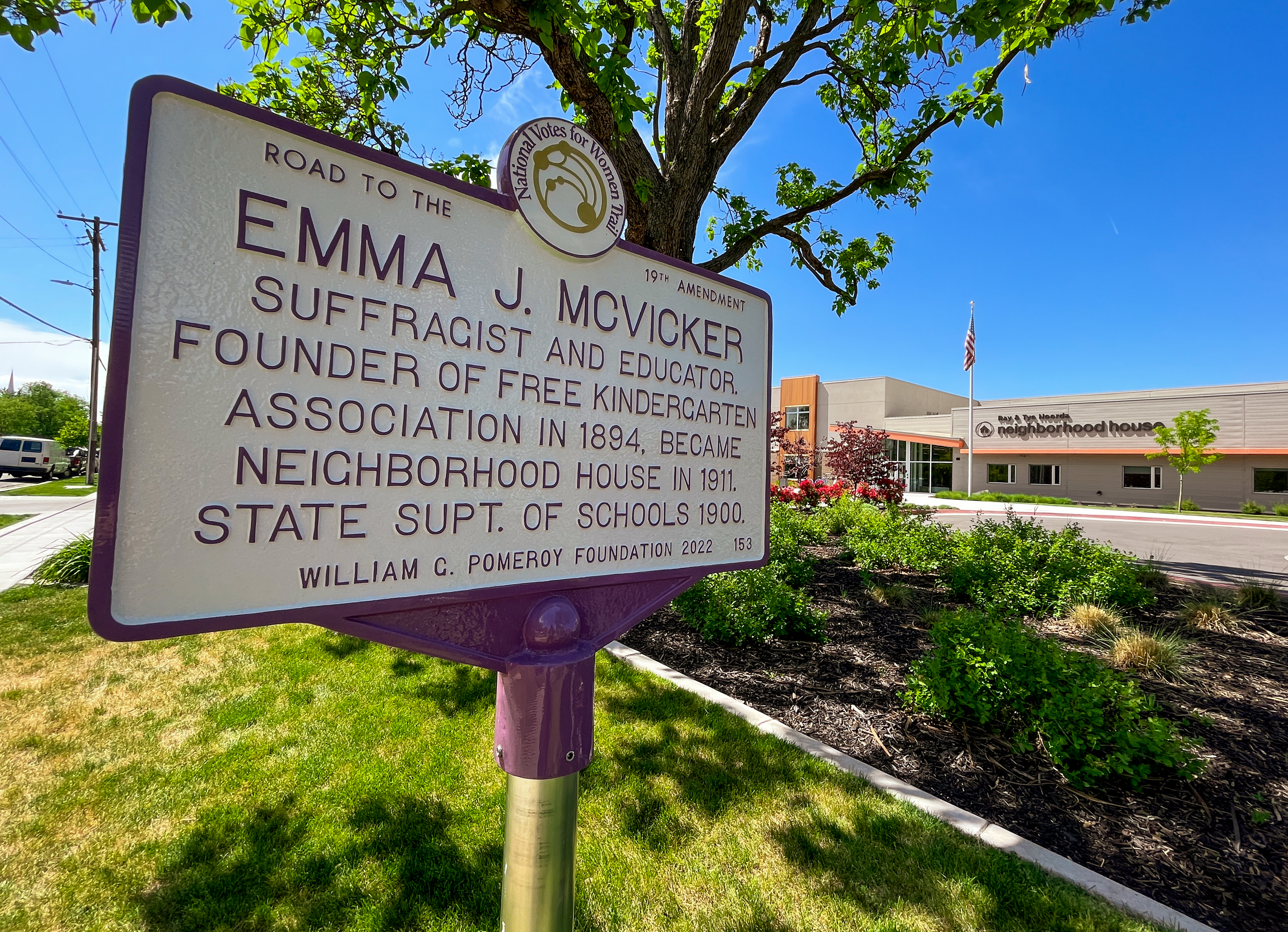 A National Votes for Women Trail historical marker honoring Emma J. McVicker placed outside of the Neighborhood House in Salt Lake City on Friday. The marker is the eighth of its kind in Utah but the first in Salt Lake City.