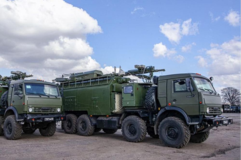 The Palantin EW systems are parked during a rehearsal for the May 9, 2018, Victory Day parade in Voronezh, Russia. Electronic warfare is a vital, mostly invisible element in Russia's war on Ukraine. The Kremlin barely tapped its advantage in the domain early in the war. But that edge could be more decisive now.