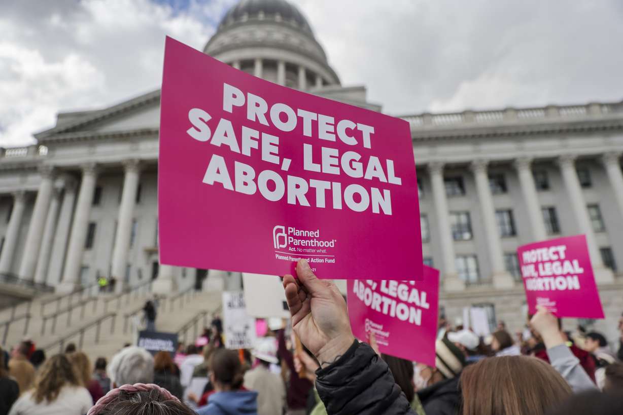 Hundreds rally for abortion rights at the Utah State Capitol in Salt Lake City on May 3. Nearly half of Utahns say abortion should only be legal in cases of rape, incest and threats to the health of the mother, according to a new Deseret News/Hinckley Institute of Politics poll.