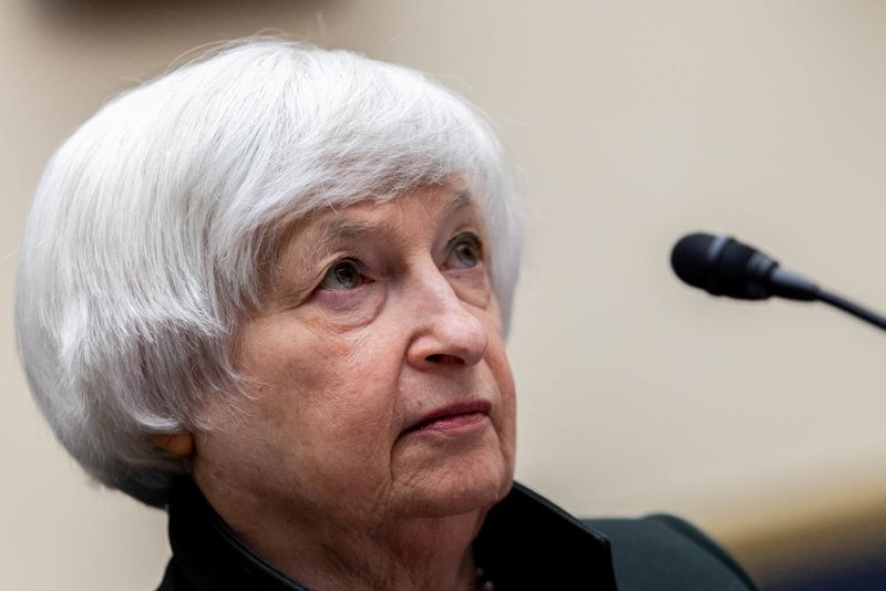 U.S. Treasury Secretary Janet Yellen looks on during a U.S. House Committee on Financial Services hearing on the Annual Report of the Financial Stability Oversight Council, on Capitol Hill in Washington, May 12. Yellen on Saturday said she never pushed for cuts to President Joe Biden's $1.9 trillion American Rescue Plan.