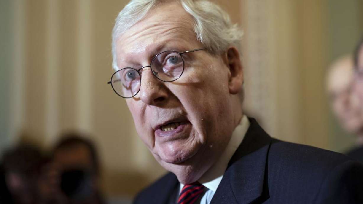 Senate Minority Leader Mitch McConnell, R-Ky., speaks with reporters at the Capitol in Washington, May 24. A gunman suspected of fatally shooting a retired county judge at a Wisconsin home had a list of targets that included Michigan Gov. Gretchen Whitmer, McConnell and Wisconsin Gov. Tony Evers, Whitmer's office and a law enforcement source said Saturday.