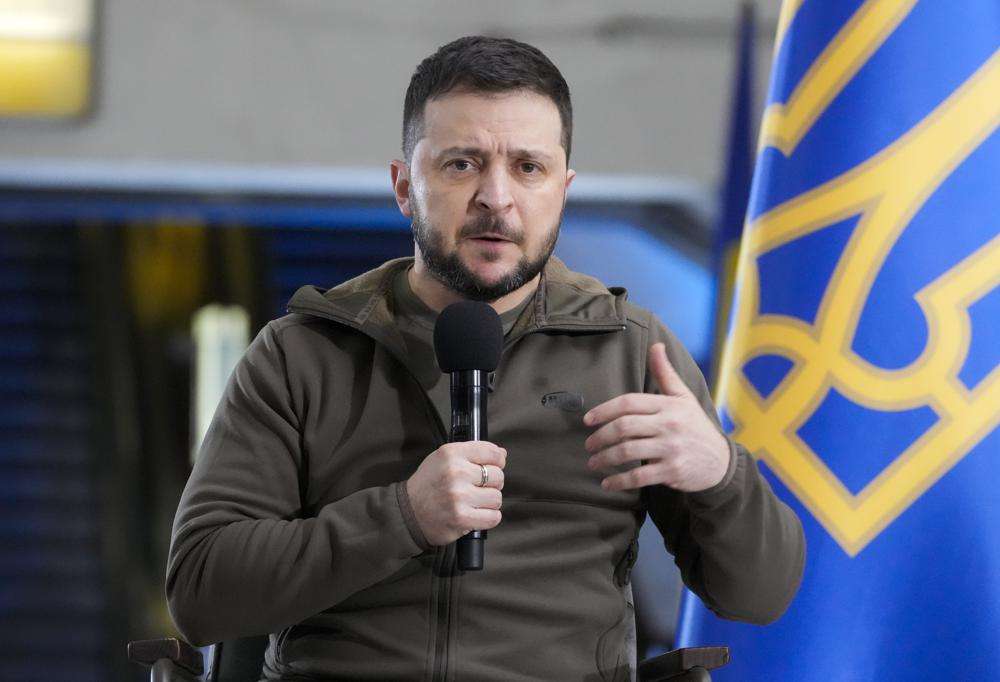 Ukrainian President Volodymyr Zelenskyy answers media questions during a press conference in a city subway under a central square in Kyiv, Ukraine, April 23. U.S. intelligence agencies underestimated Zelenskyy and Ukraine while overestimating Russia and Russian President Vladimir Putin, even as they accurately predicted Putin would order an invasion.